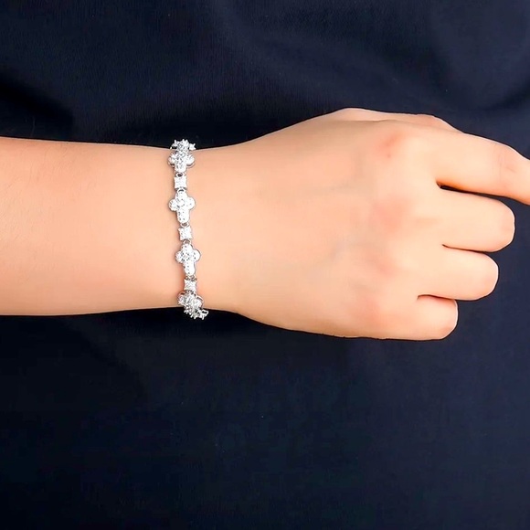 Iced out White Gold Cross Sugar Chain With 10mm Full Drill Cuban Chain Bracelet - Picture 3 of 10